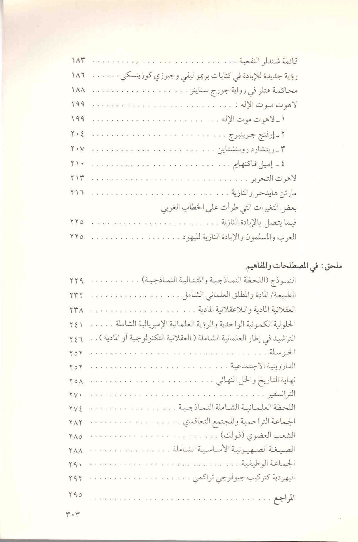 قائمة محتويات كتاب الصهيونية والنازية ونهاية التاريخ ص. 303.