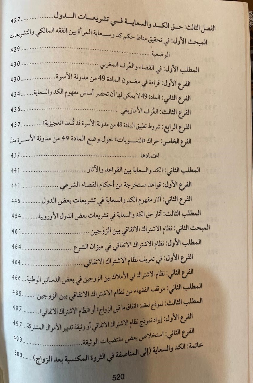 ص. 520 قائمة محتويات كتاب حق الكد والسعاية